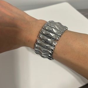 Vintage Silver Stretch Cuff Bracelet, All Metal, No Elastic